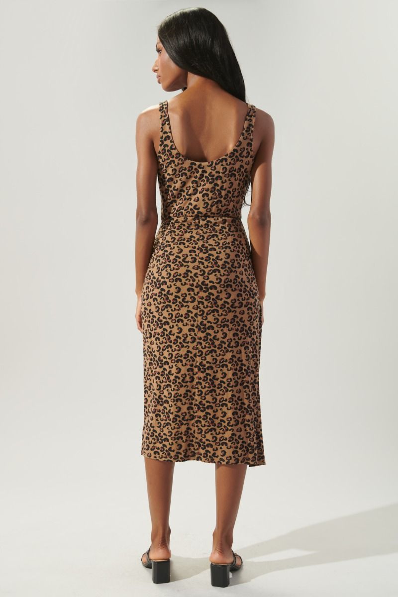 Lea Leopard Side Tie Jersey Knit Tank Dress - C103