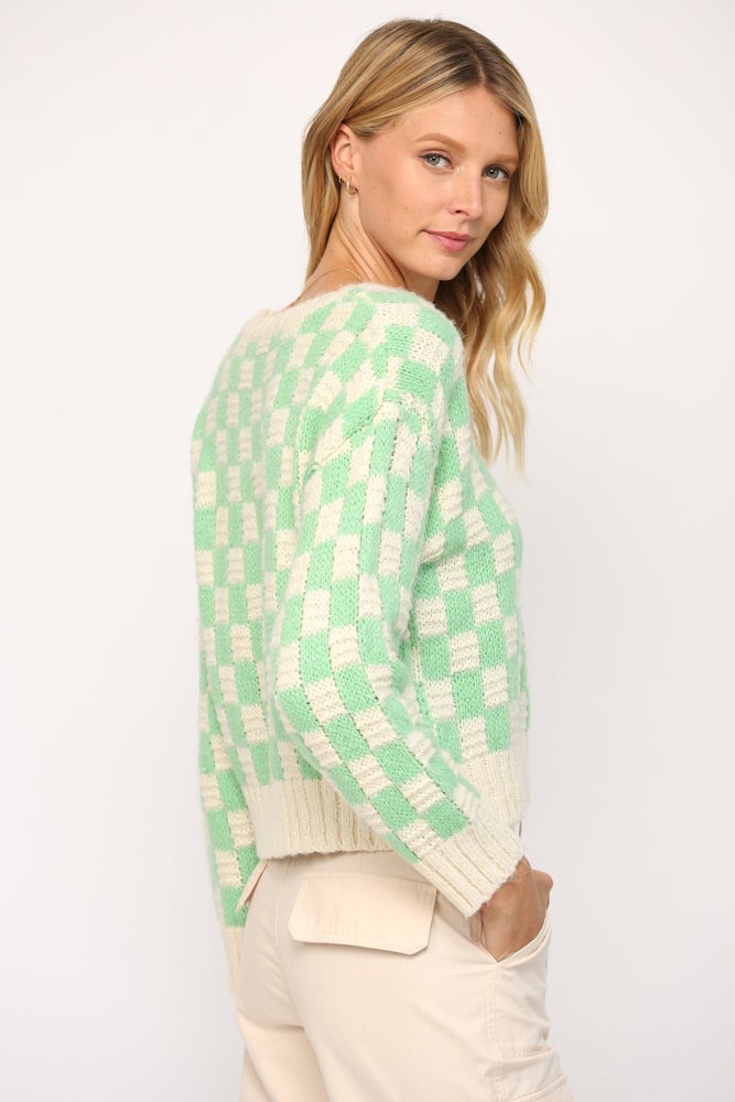 CHECKER PATTERN PULLOVER SWEATER - 653FC