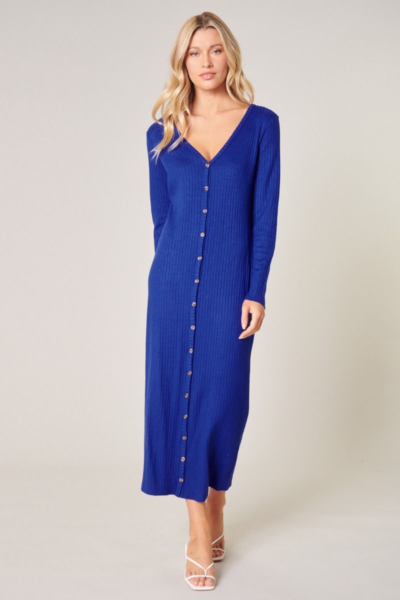 Provence Ribbed Knit Midi Cardigan Dress - F104