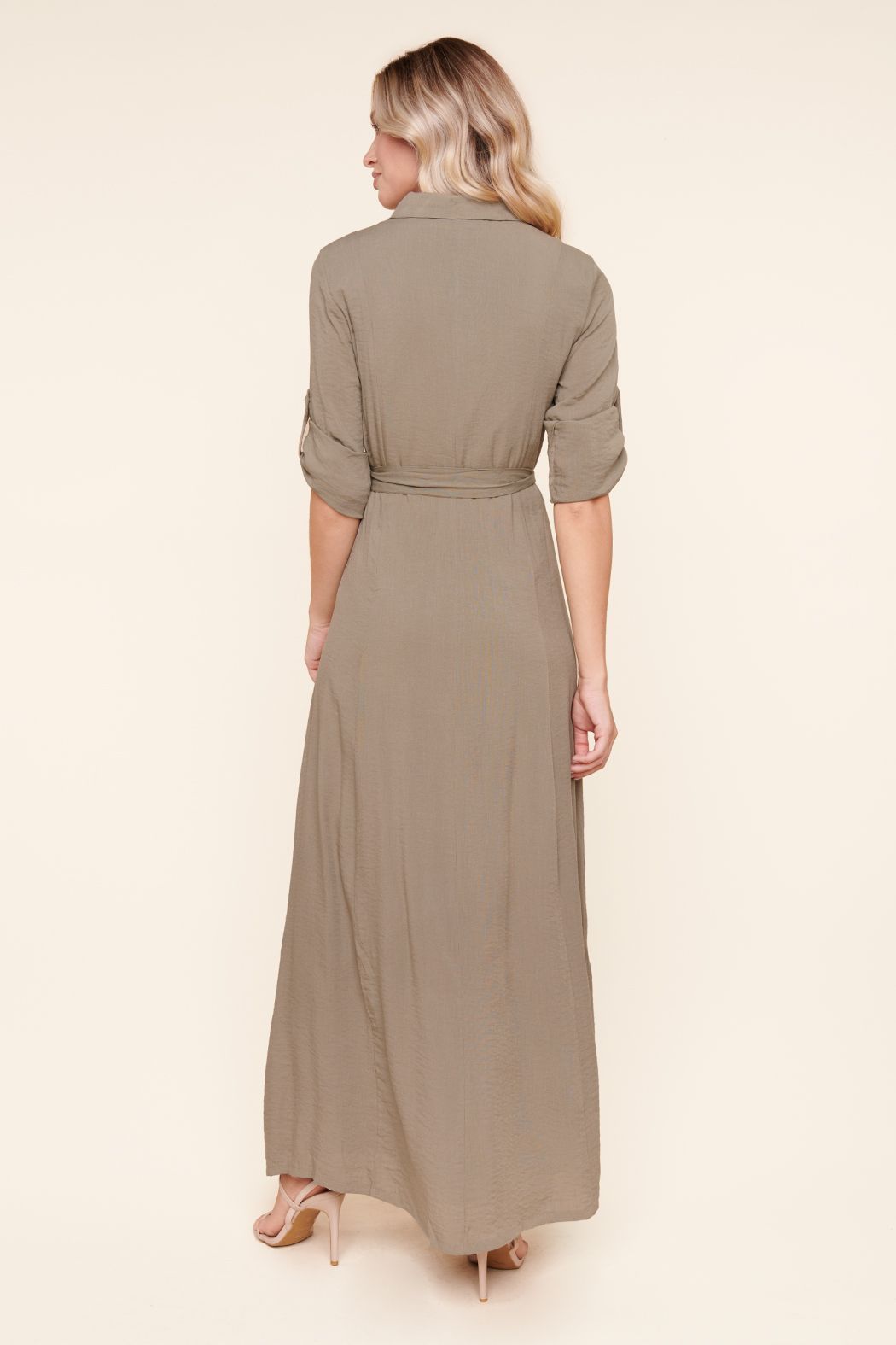 Safari Button Front Maxi Dress - B1004