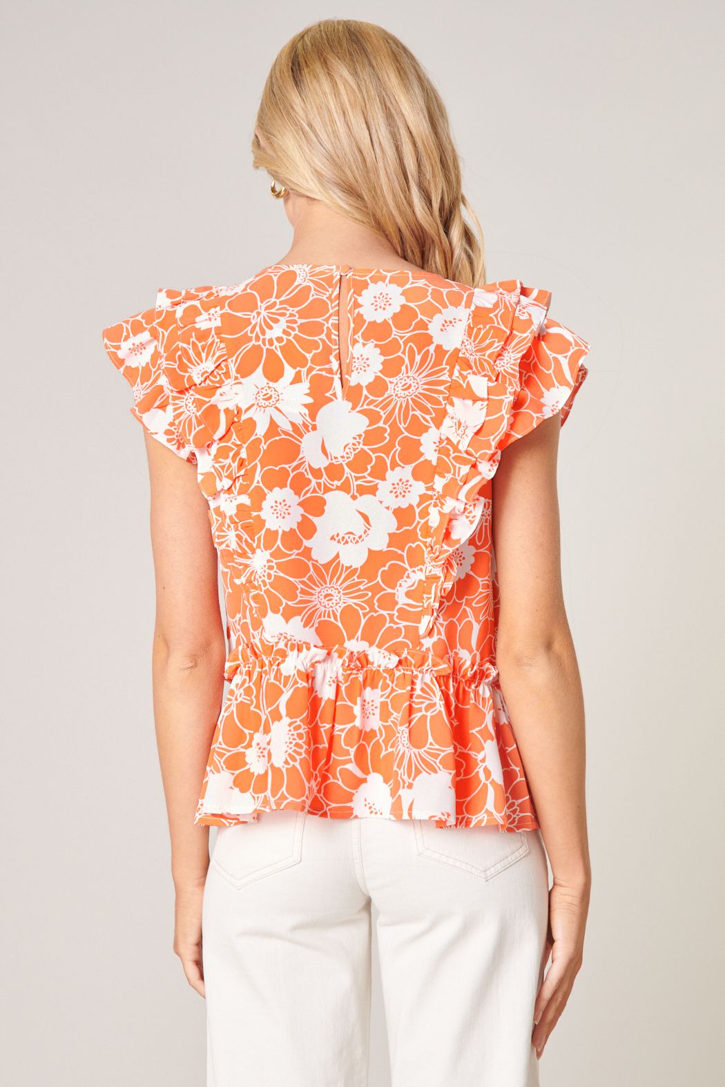 Leia Apricot Floral Kindred Peplum Top - 543A