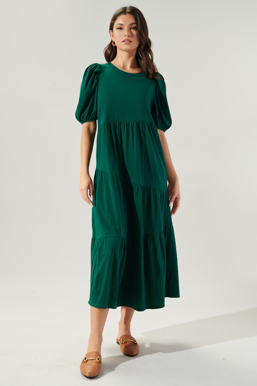 Piper Cotton Knit Asymmetrical Tiered Midi Dress - A508