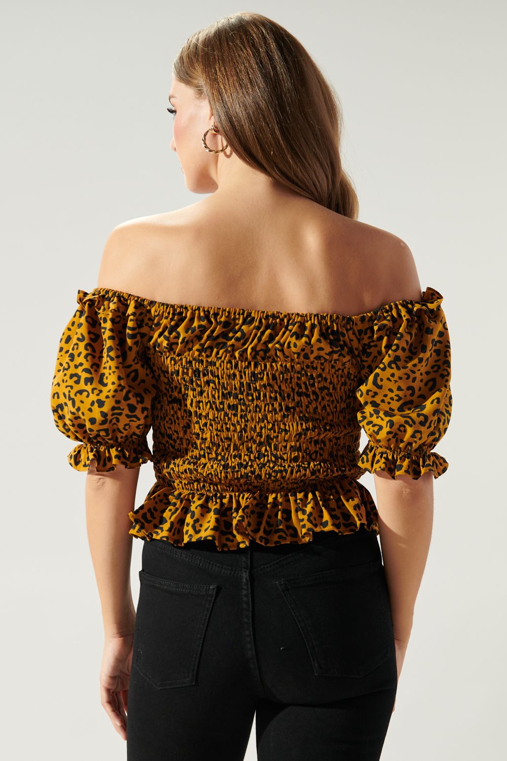 Alexi Leopard Off the Shoulder Smocked Bodice Top - C416