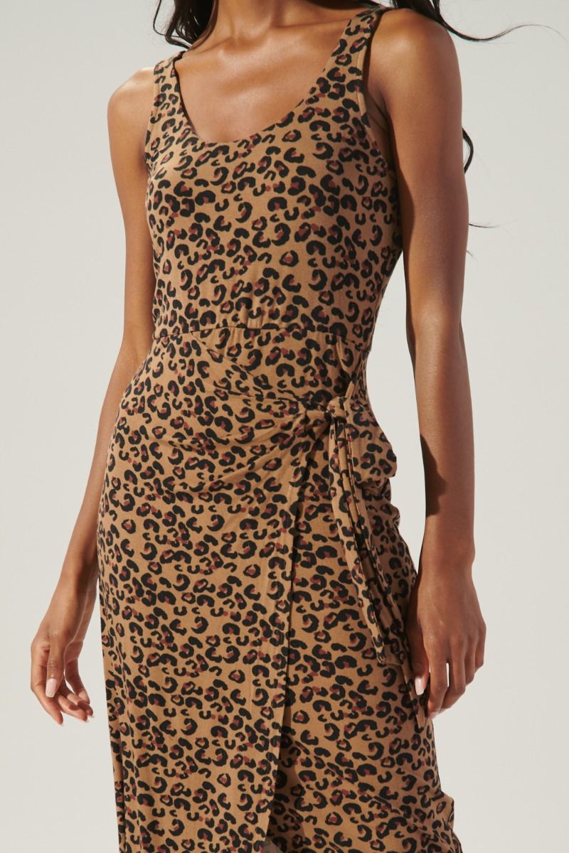 Lea Leopard Side Tie Jersey Knit Tank Dress - C103