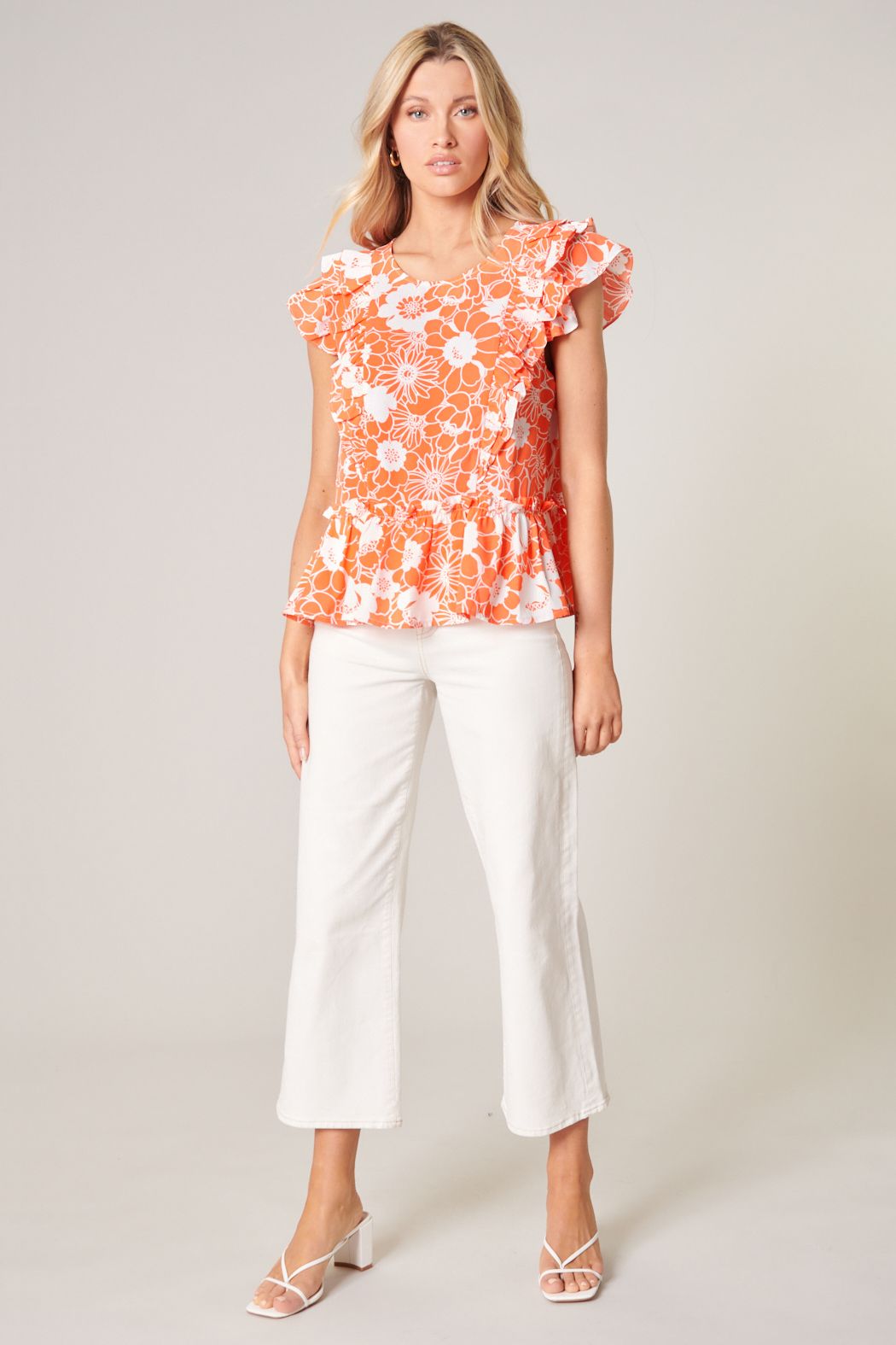 Leia Apricot Floral Kindred Peplum Top - 543A