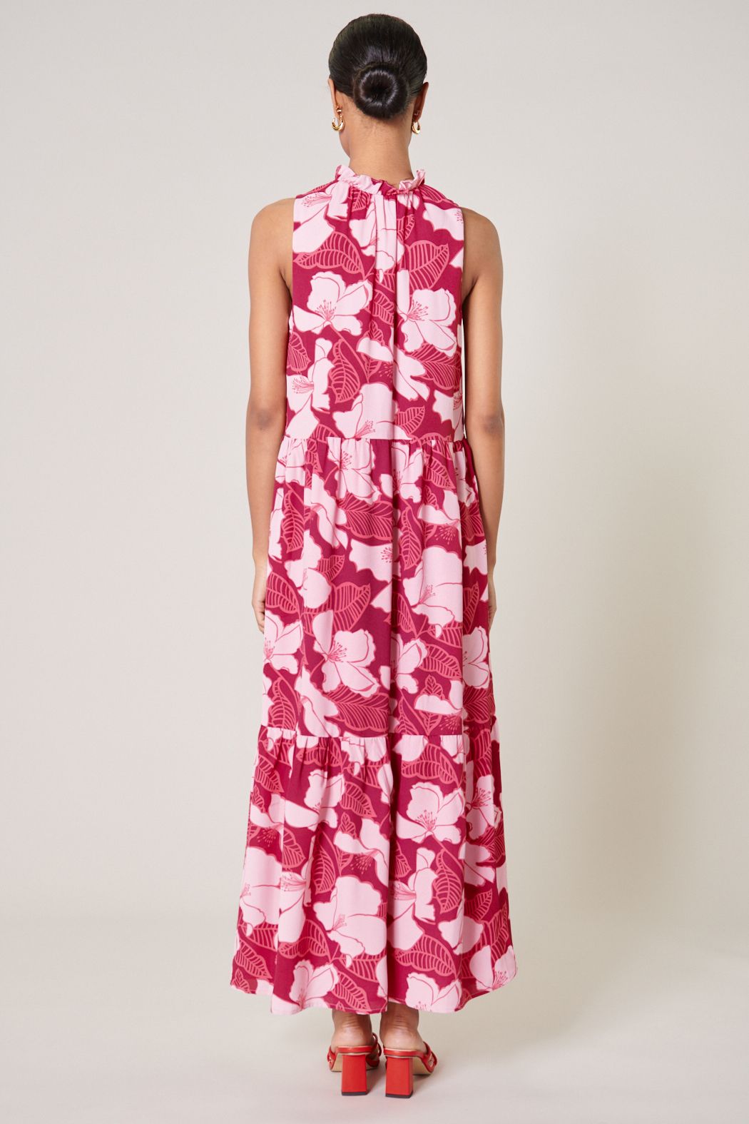 Ginger Berry Split Neck Tiered Maxi Dress - A603