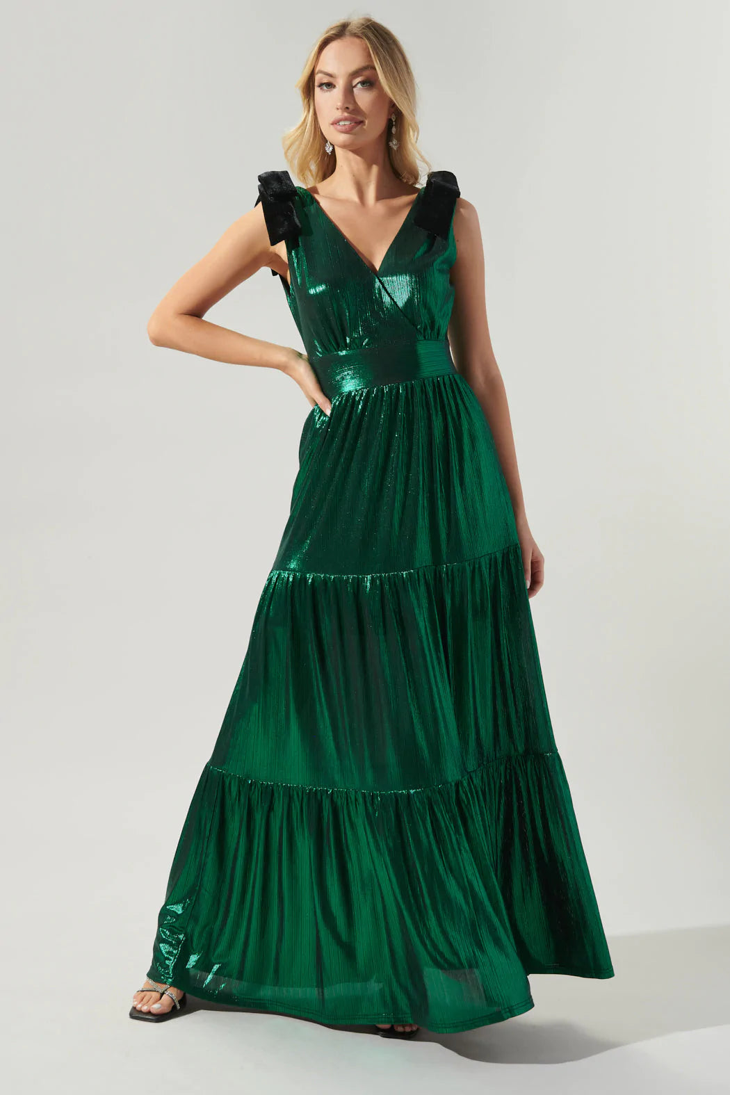 Cannes Liquid Satin Evening Tiered Maxi Dress - A406