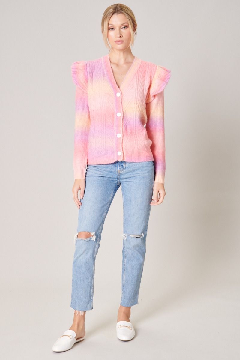 Cotton Candy Skies Ruffle Cable Knit Cardigan - C703