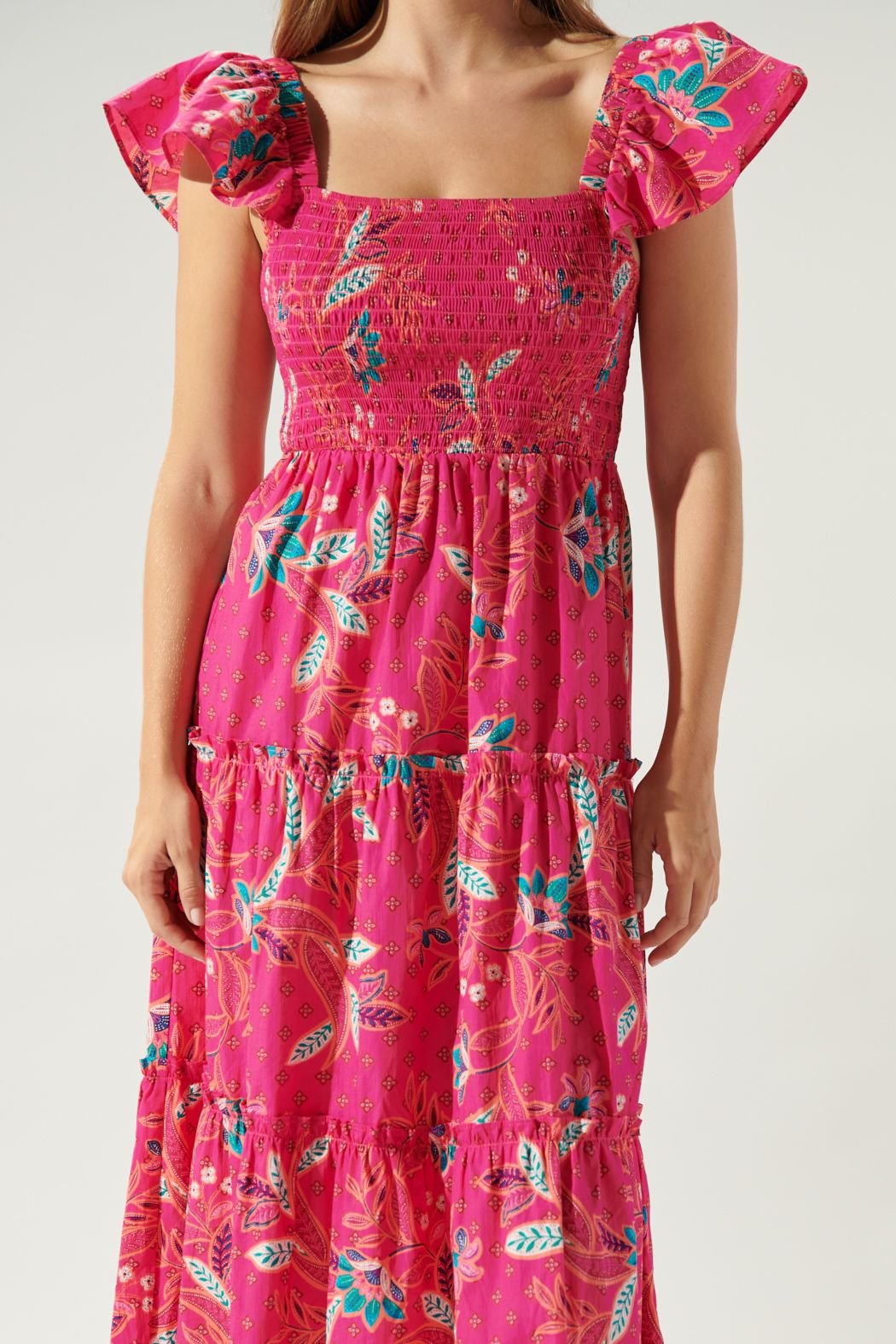 Sable Paisley Lou Smocked Tiered Midi Dress - D211