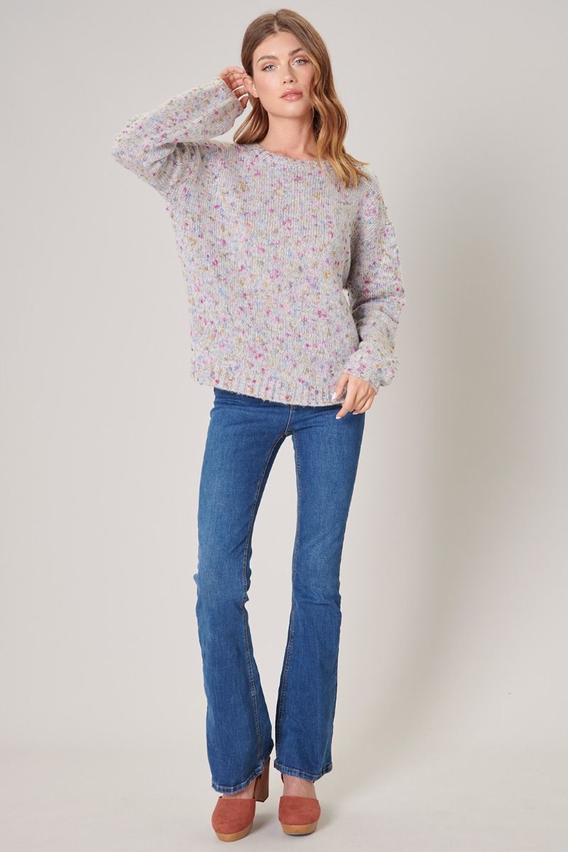 Confetti Speckled Oversized Crew Neck Sweater - 531-4A