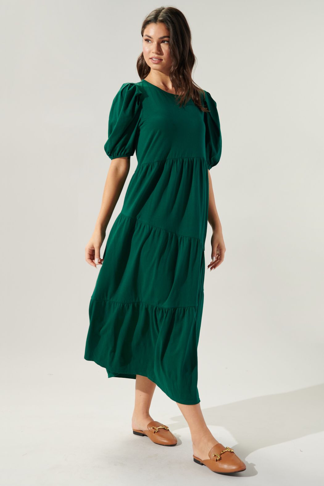 Piper Cotton Knit Asymmetrical Tiered Midi Dress - A508