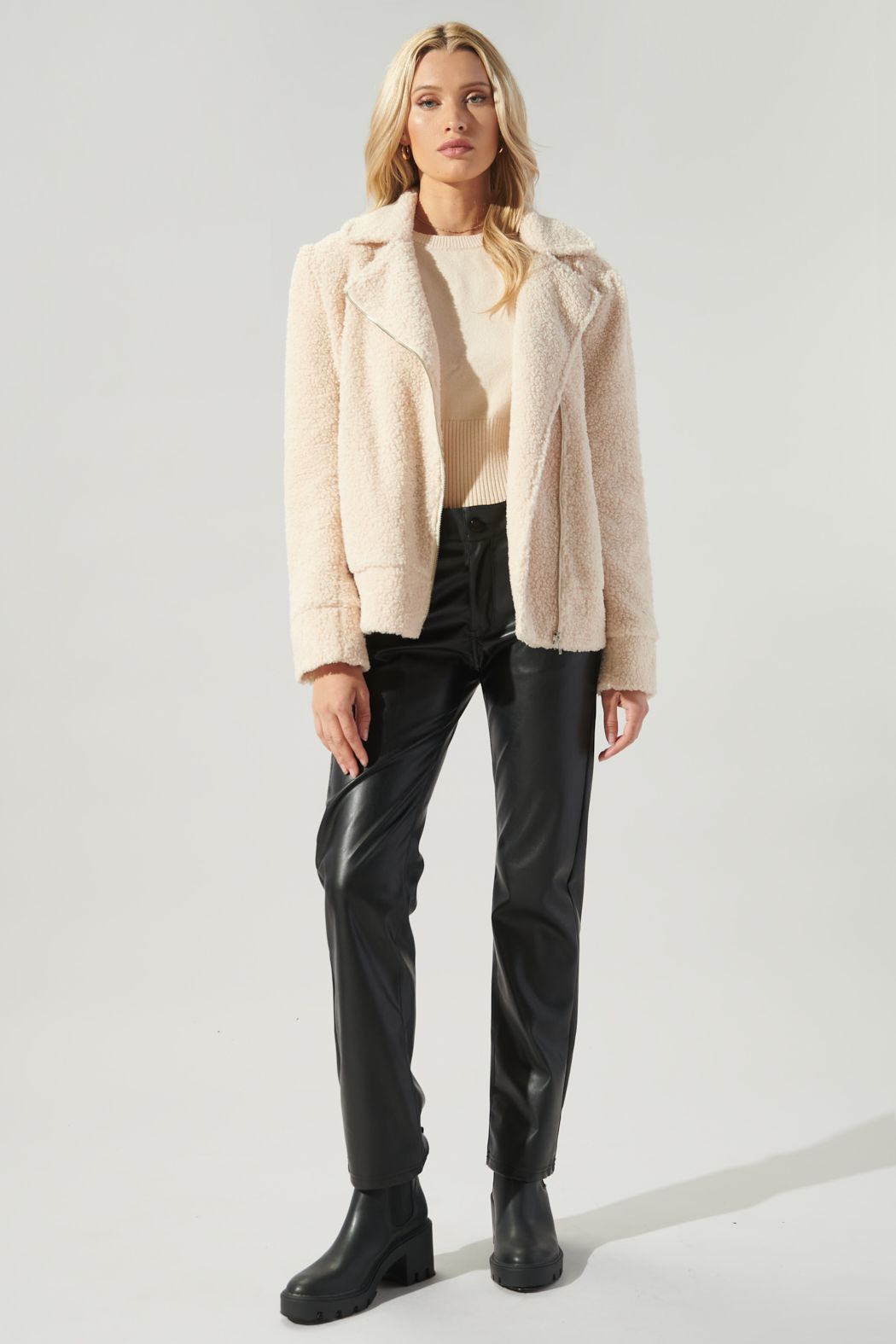 Rowan Faux Sherpa Moto Jacket - 530A