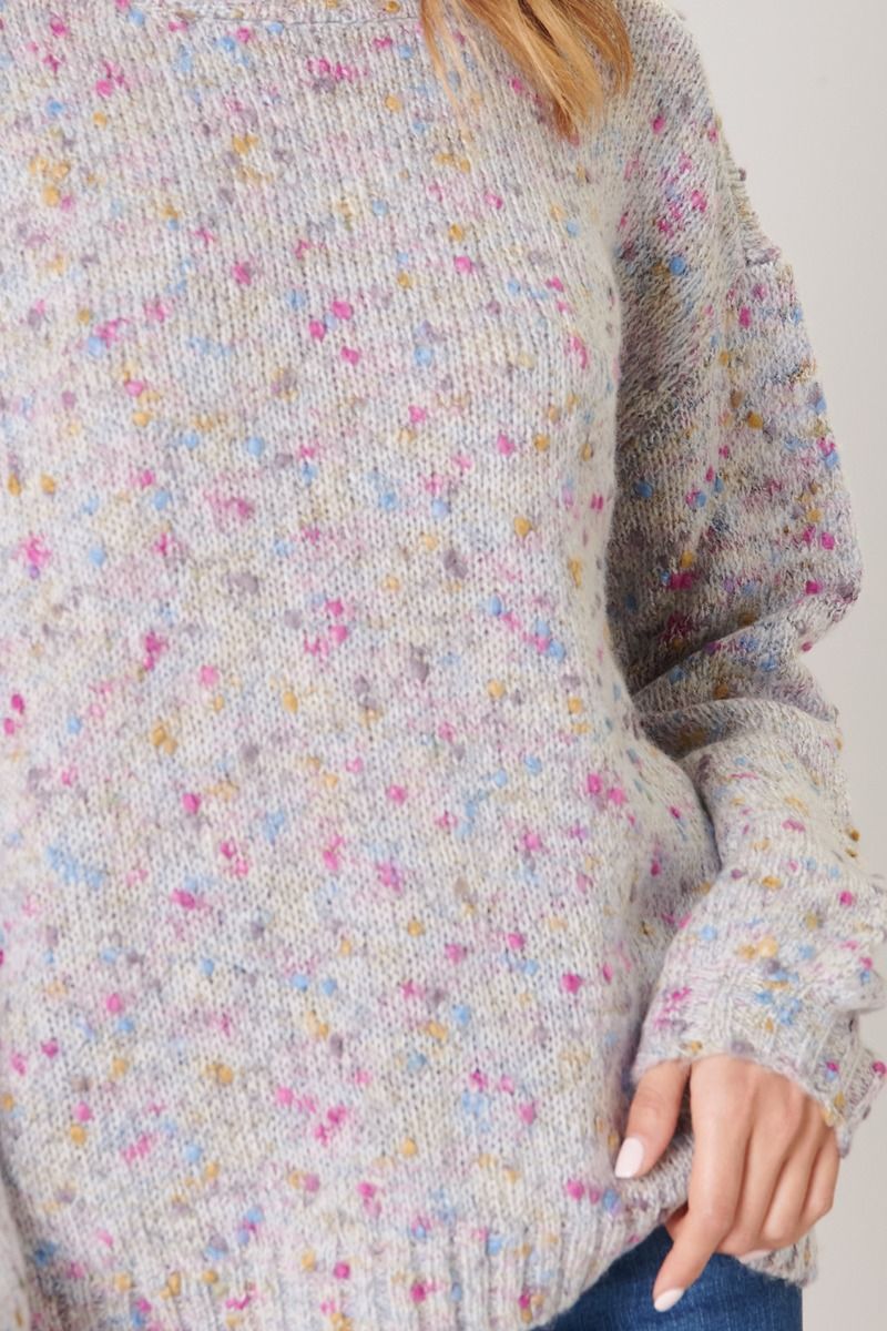 Confetti Speckled Oversized Crew Neck Sweater - 531-4A