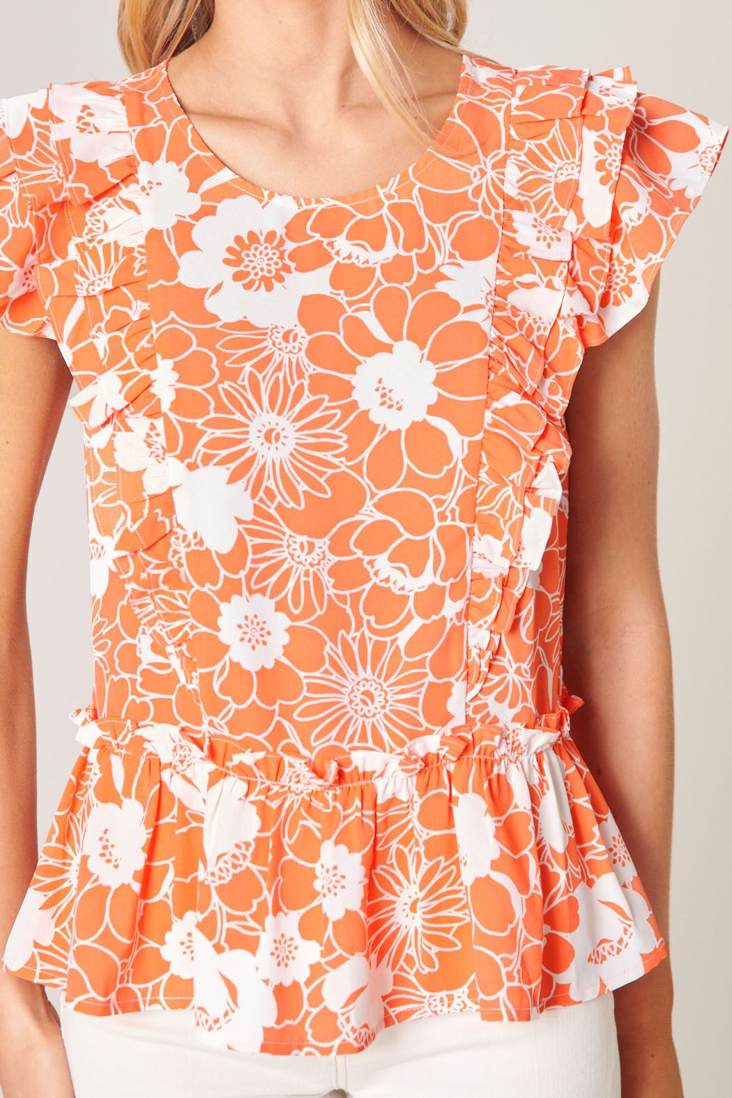 Leia Apricot Floral Kindred Peplum Top - 543A