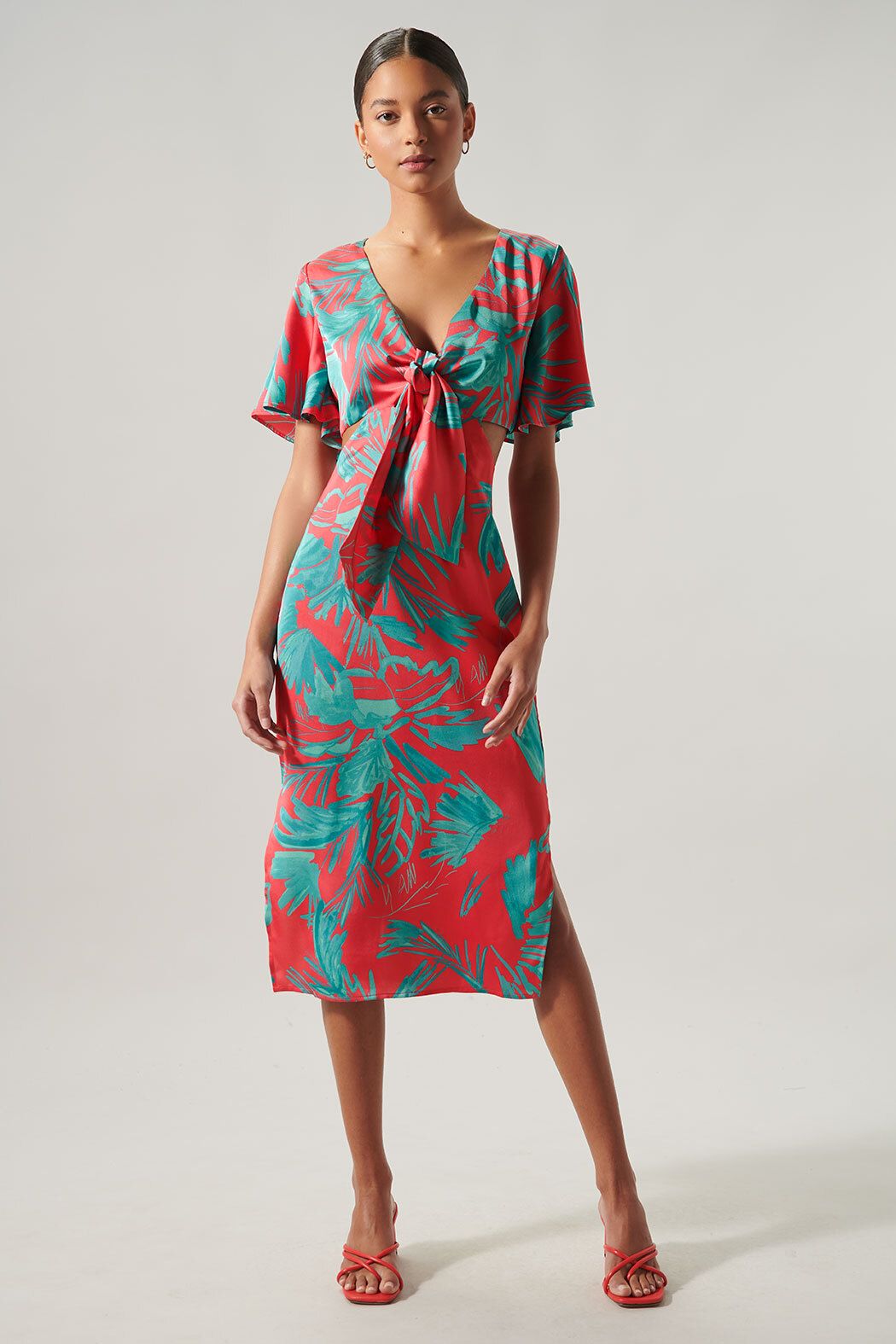 Palm Tropics Joelle Satin Front Tie Midi Dress