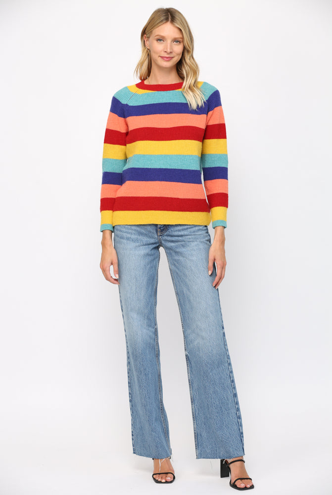 MULTI COLOR STRIPE PULLOVER SWEATER - 767FD