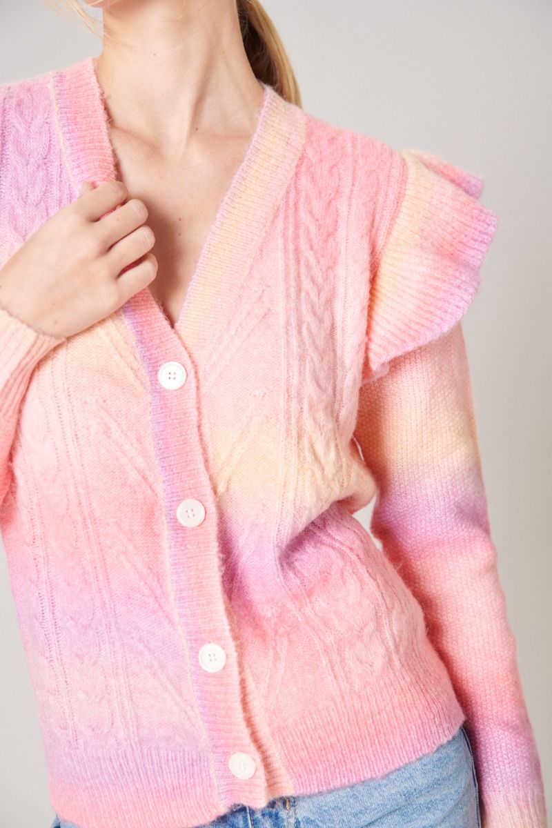 Cotton Candy Skies Ruffle Cable Knit Cardigan - C703