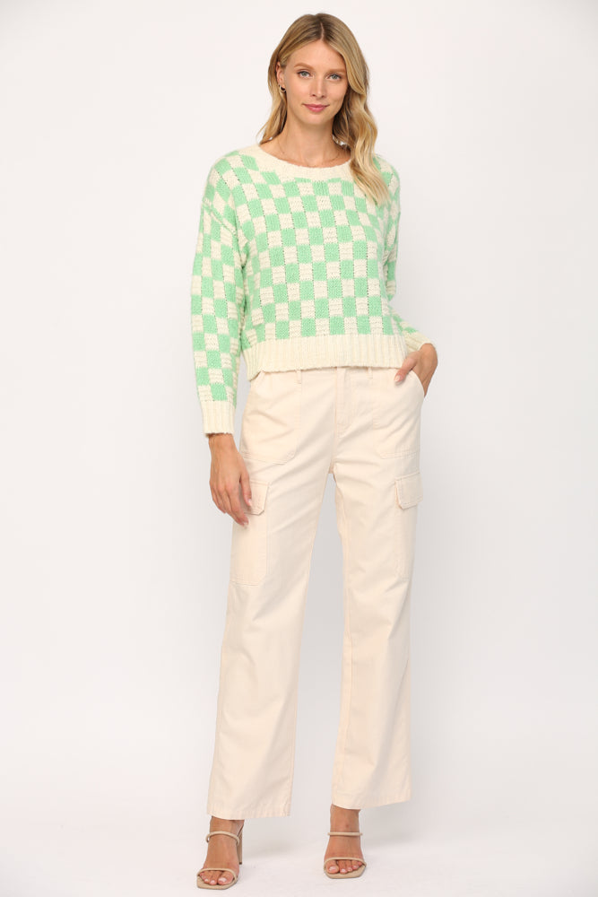 CHECKER PATTERN PULLOVER SWEATER - 653FC