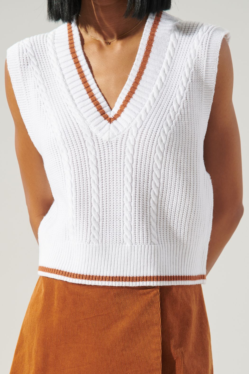 Varsity V Neck Knit Sweater Vest - 757C