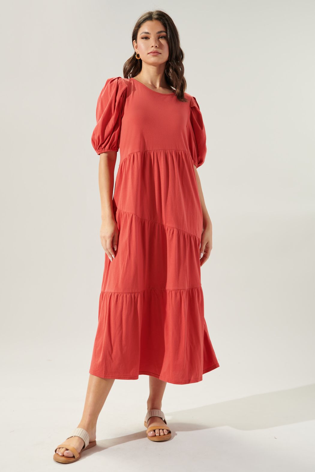 Piper Cotton Knit Asymmetrical Tiered Midi Dress - A508