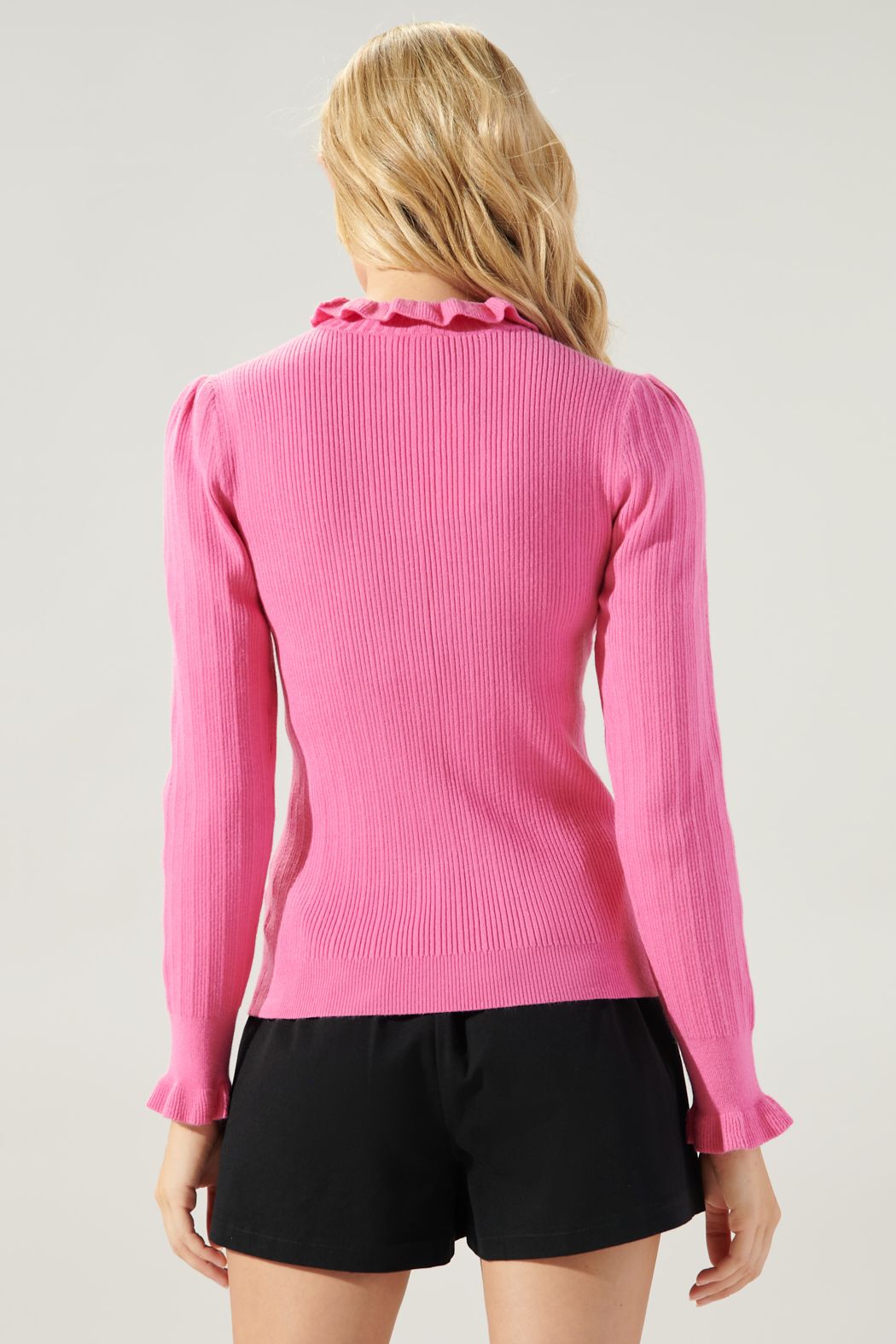 Joeylyn Ribbed Ruffle Sweater Top - D412