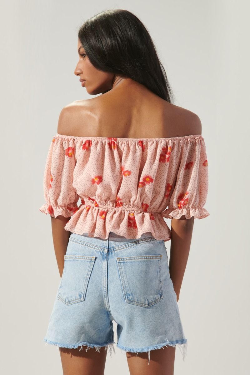 Besame Floral Edith Off the Shoulder Ruffle Top - A522