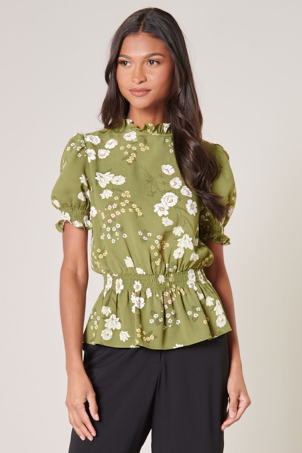 Henrietta Floral Love Quest Mock Neck Blouse - B601