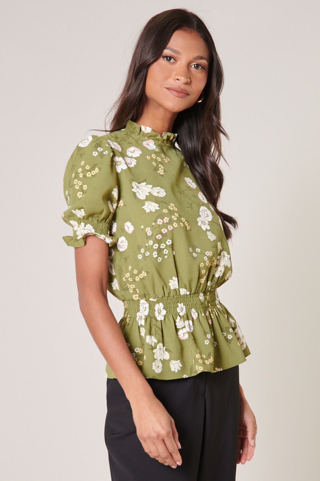 Henrietta Floral Love Quest Mock Neck Blouse - B601