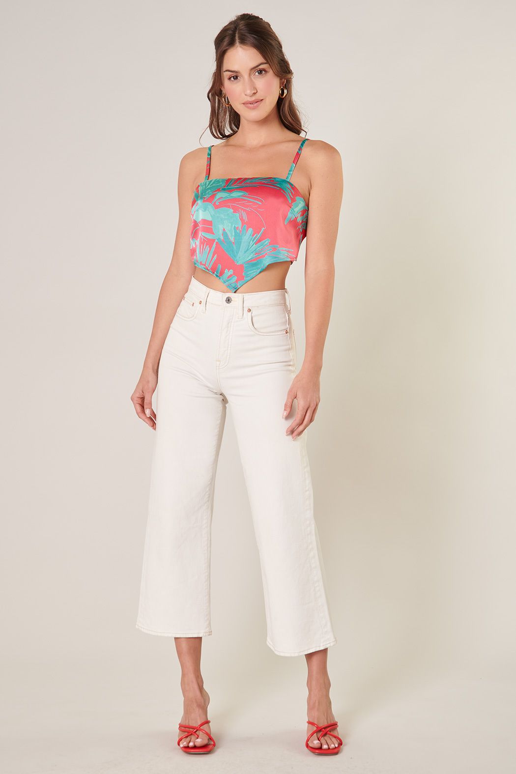 Palm Tropics Handkerchief Satin Crop Top